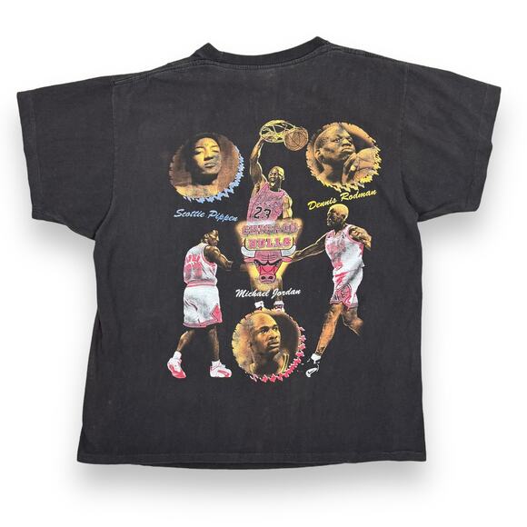 Vintage 90s Chicago Bulls Rap Tee Rare T Shirt XL Michael Jordan Pippen Rodman - Picture 2 of 15